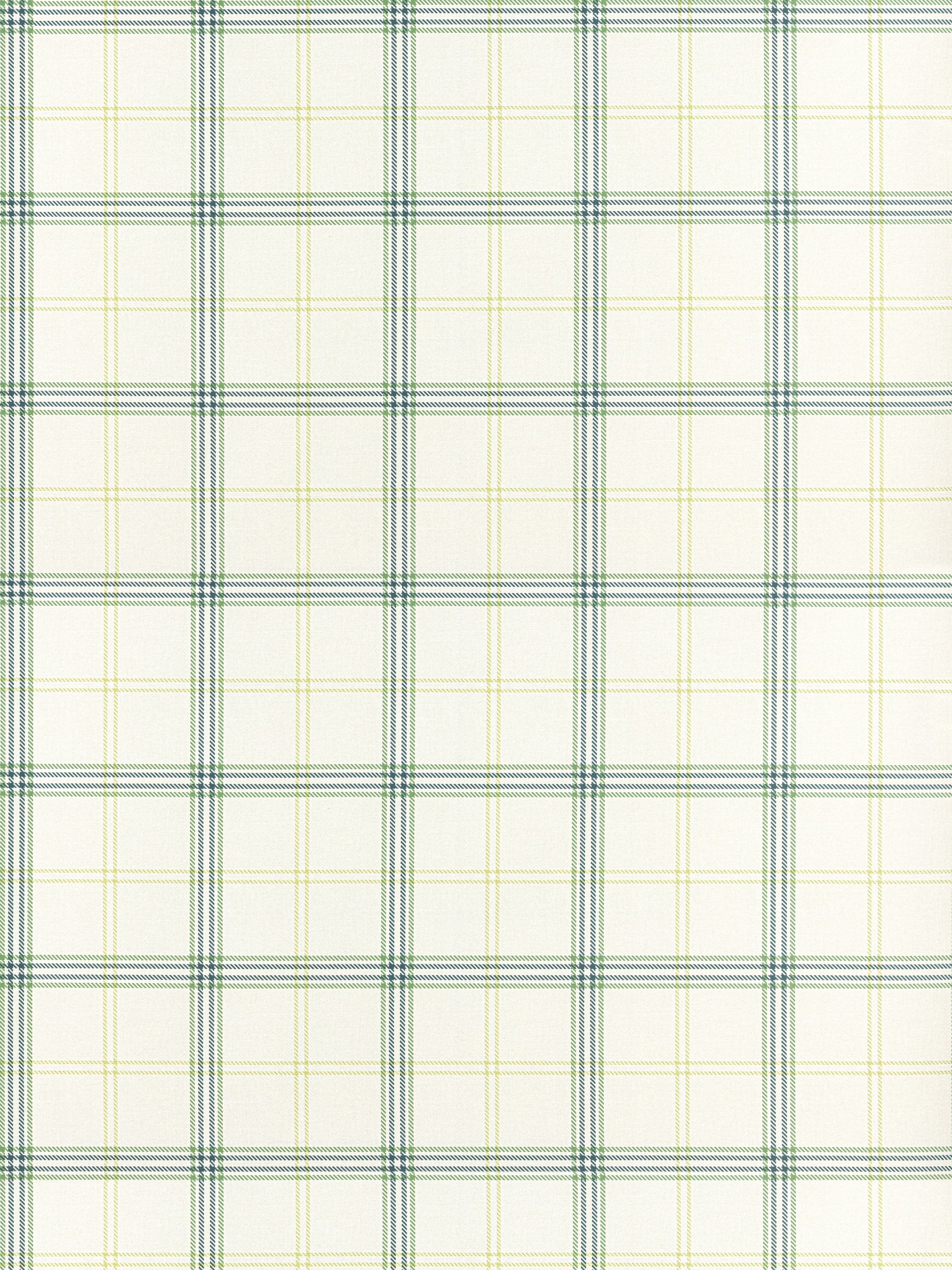 Beige woven plaid fabric with green and pale yellow stripes forming a grid; lightweight textile for shirts.