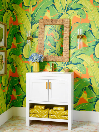 SCALAMANDRE  HINSON PALM BOTANICAL , FOLIAGE APEROL SPRITZ   - WHN000244000M NEW SKU # WHN44000M0002