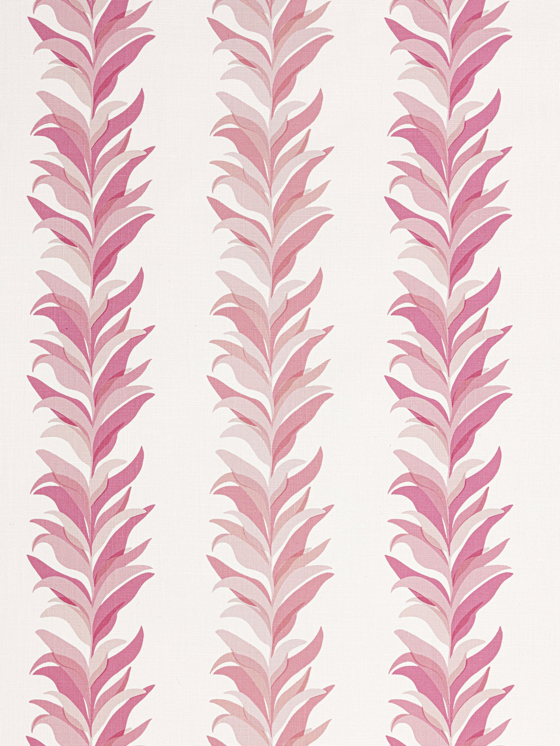 Cream wallpaper with three vertical columns of pink leaf motifs in soft blush tones.