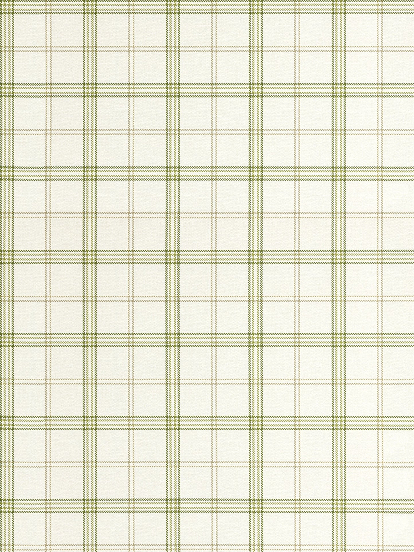 Cream wallpaper with olive-green plaid check pattern in a subtle grid; printed wallcovering.