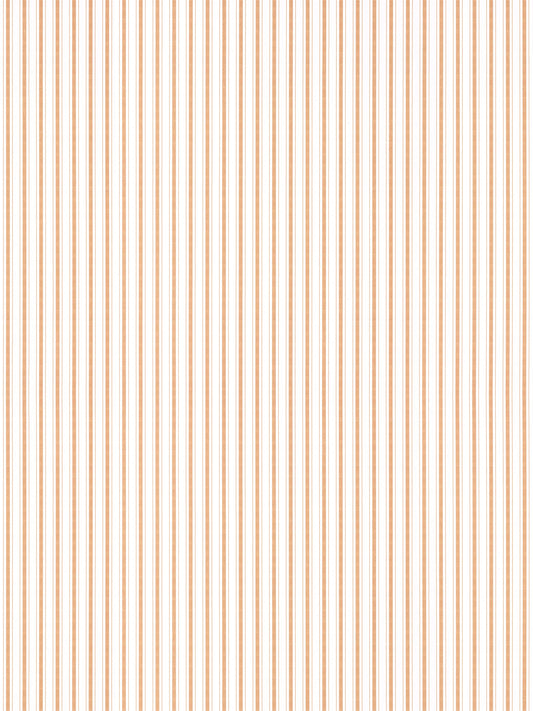 White background with thin peach vertical stripes; small-scale stripe wallpaper.