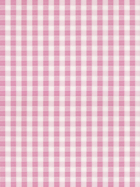 Pink and white gingham check fabric pattern, lightweight cotton-like material, versatile for apparel or home decor.