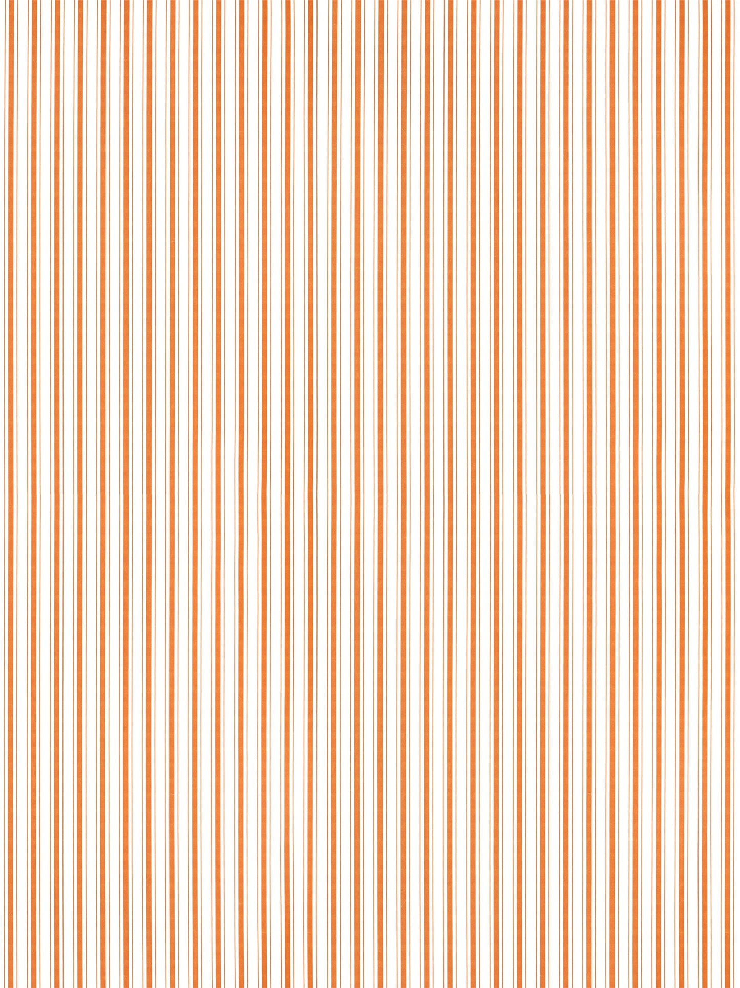 Vertical narrow tangerine stripes on white background; small-scale stripe wallpaper pattern.