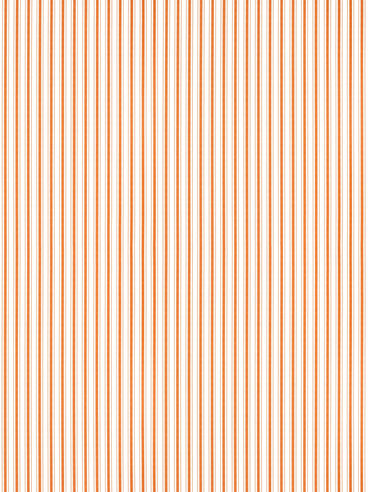 Vertical narrow tangerine stripes on white background; small-scale stripe wallpaper pattern.