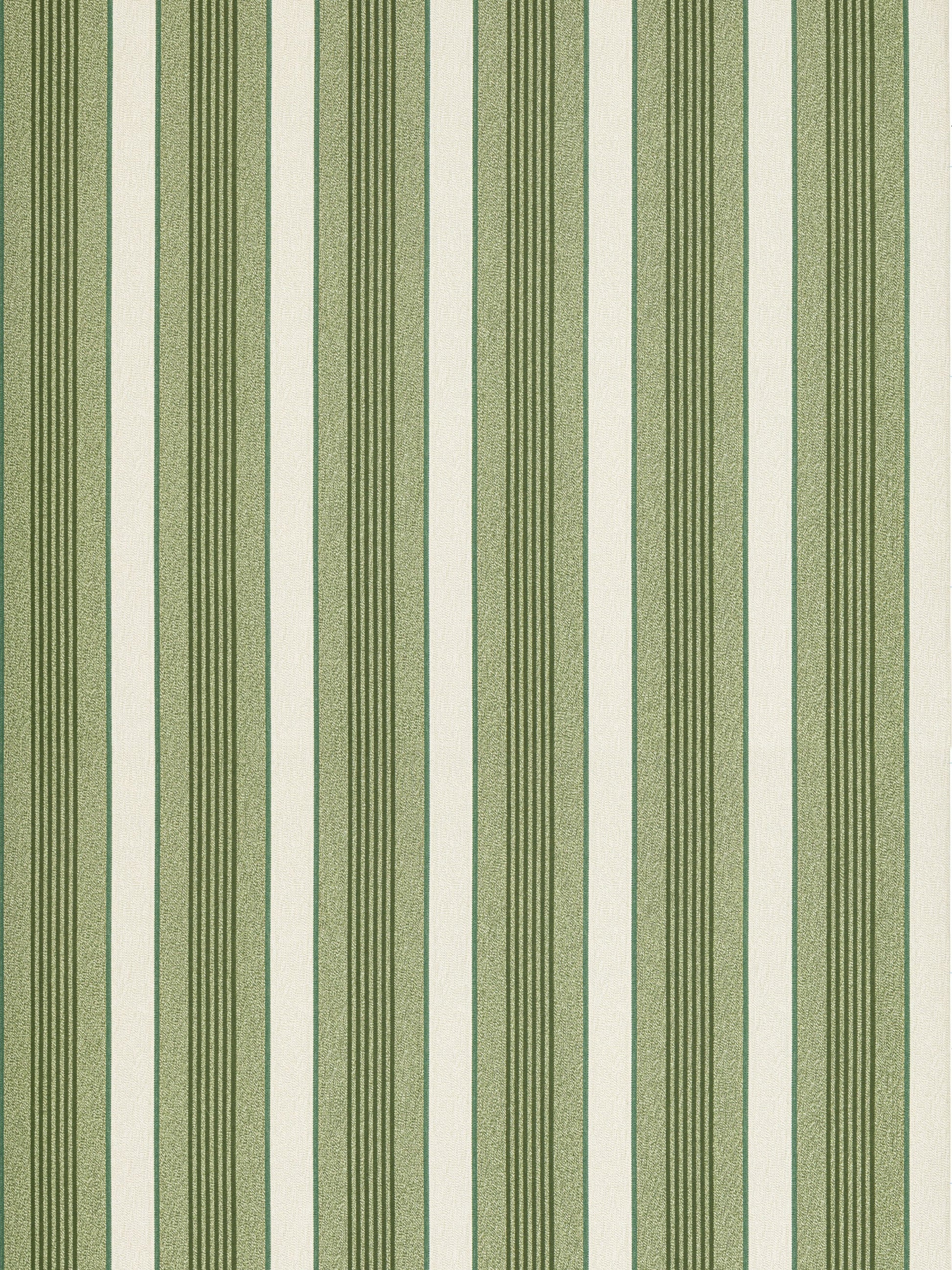 Olive green and cream vertical striped wallpaper with textured, ribbed stripes.