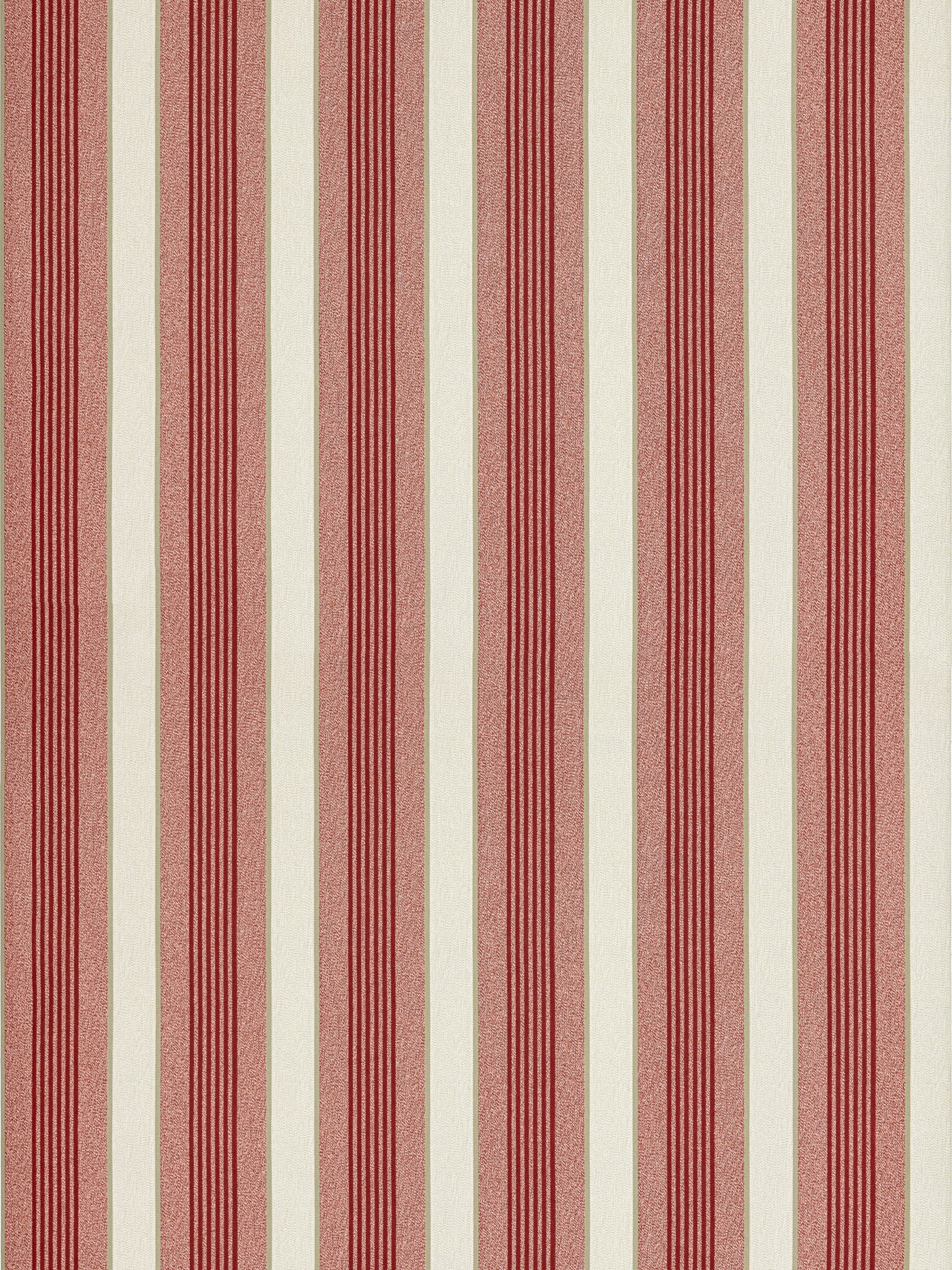 Vertical red and cream striped fabric with a textured weave; classic upholstery or wallpaper pattern.