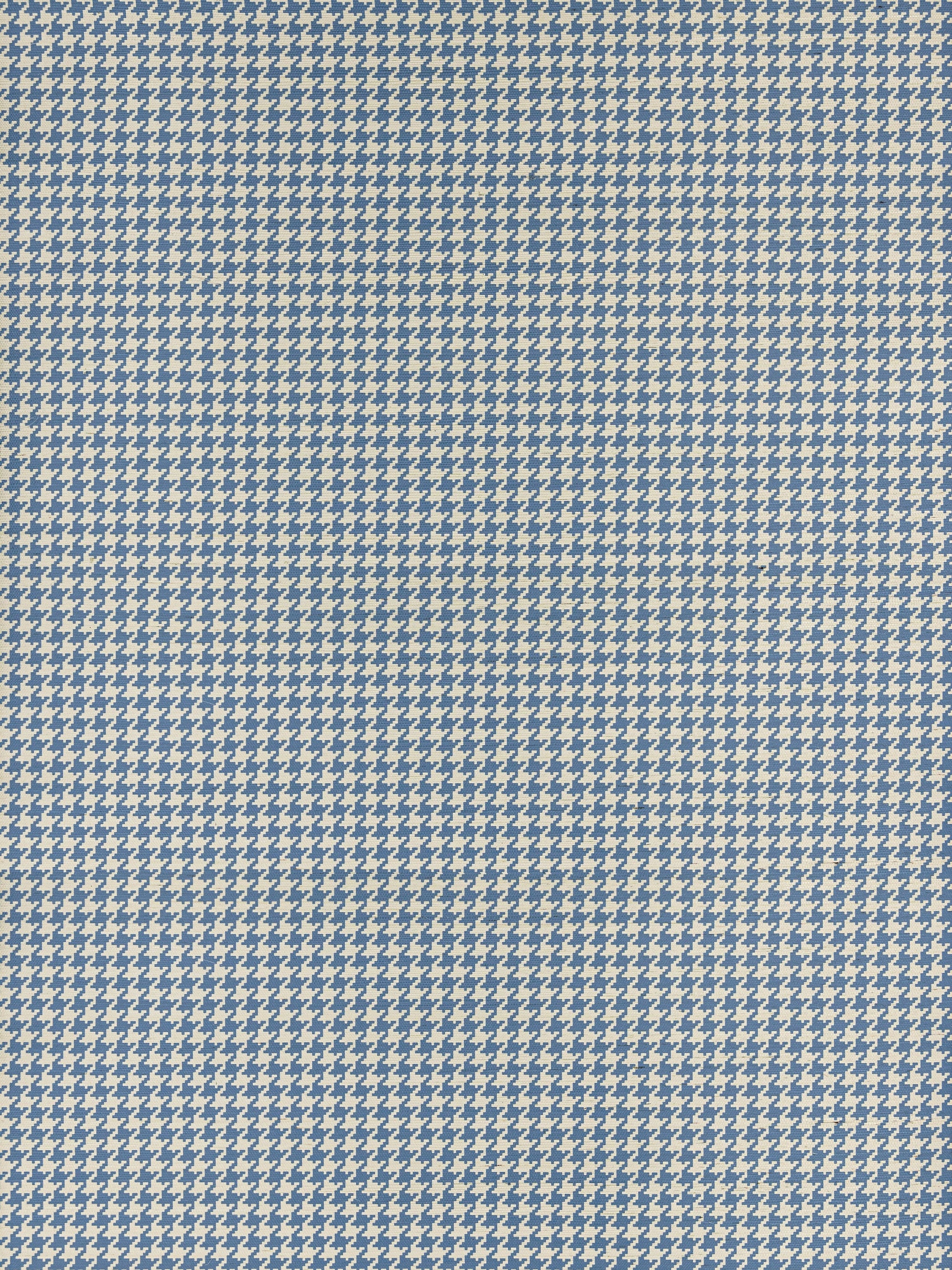 Blue & ivory houndstooth woven fabric swatch, small repeating pattern, suitable for suits or jackets.