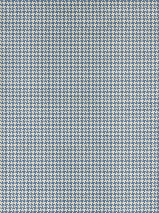 Blue & ivory houndstooth woven fabric swatch, small repeating pattern, suitable for suits or jackets.