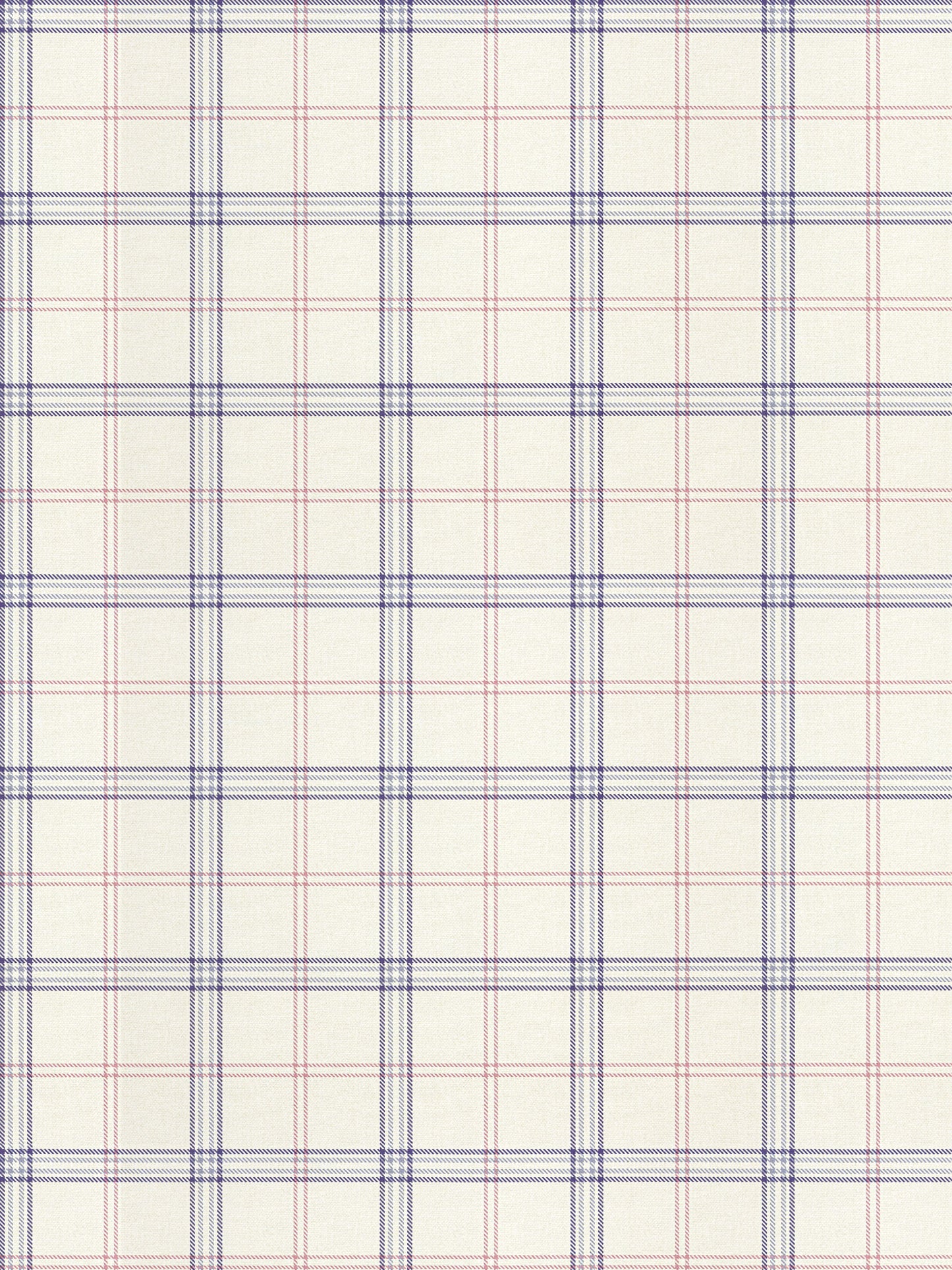 Beige plaid fabric swatch with blue and red grid lines forming a classic check pattern.