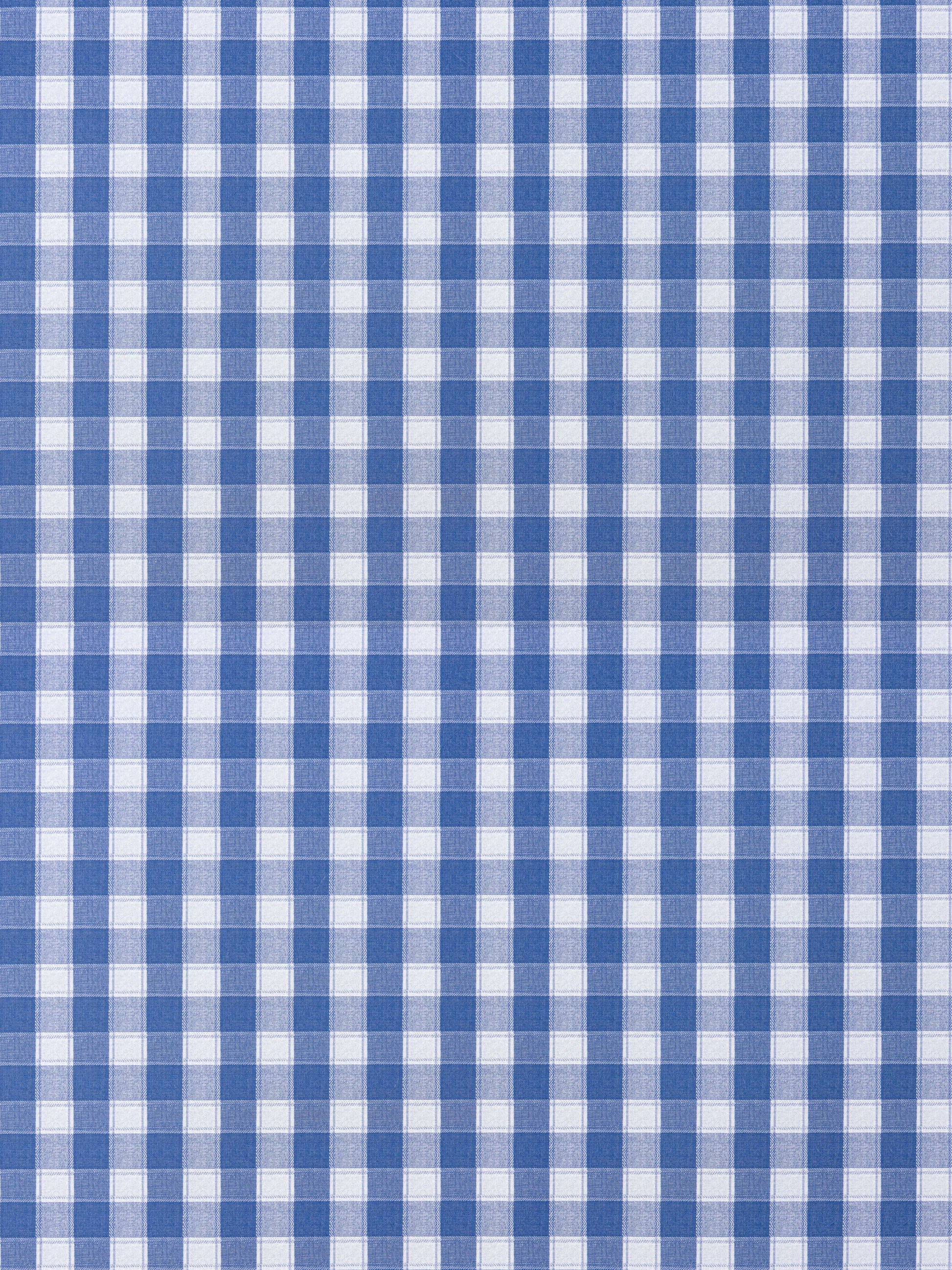 Blue and white gingham check fabric in a classic square pattern.