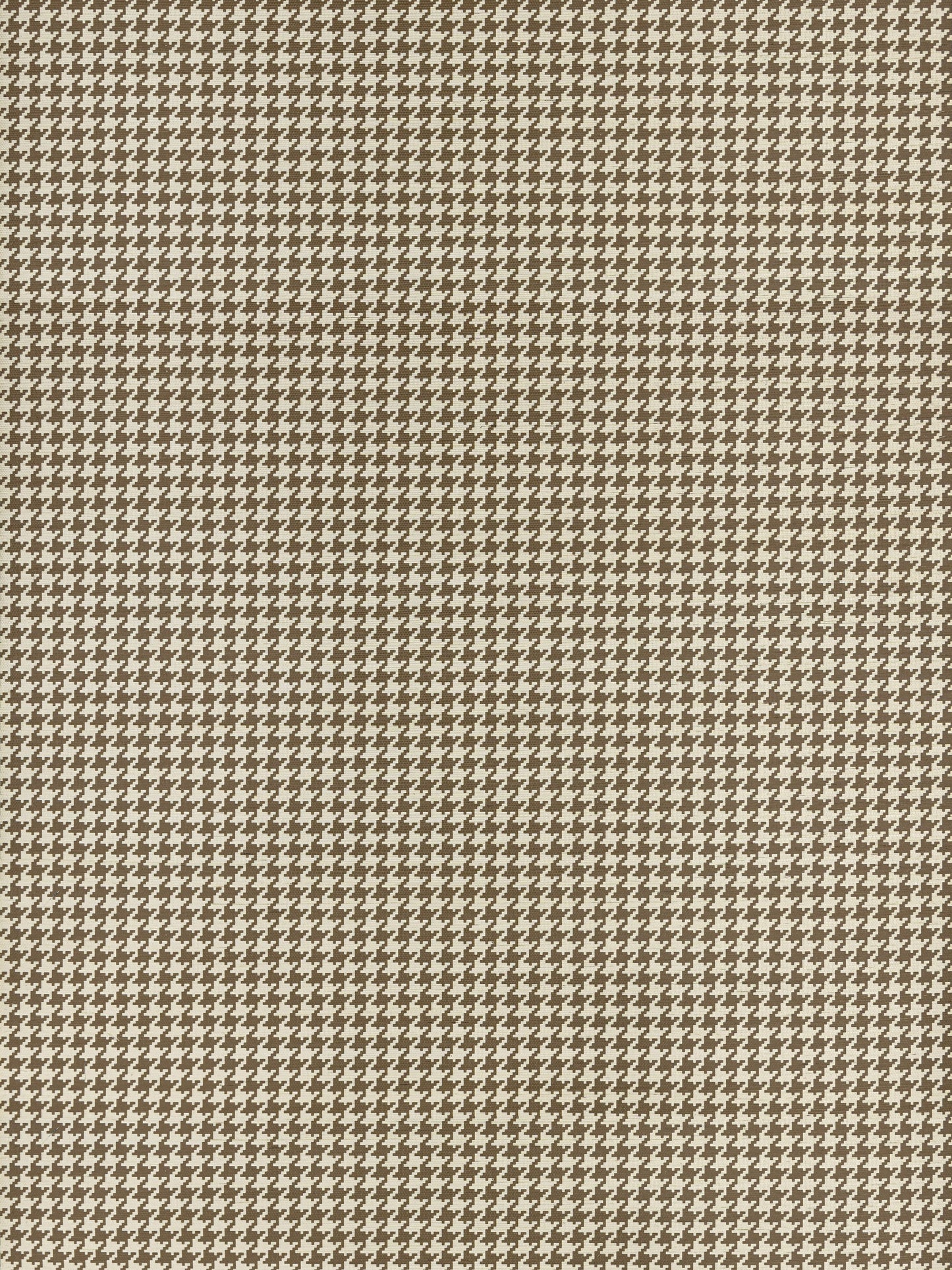 Brown and beige small-scale plaid wallcovering with a check pattern in coffee bean color.