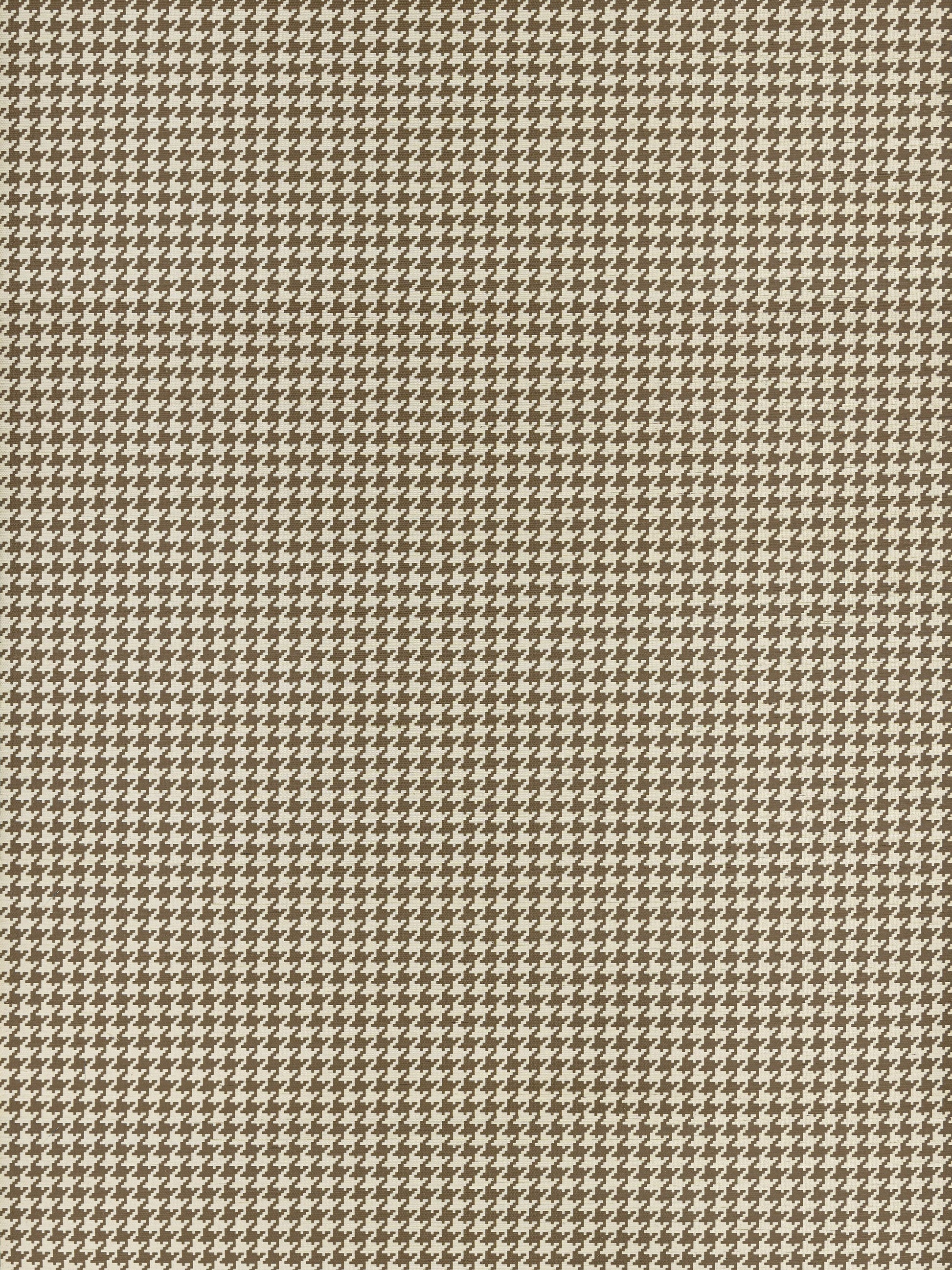 Brown and beige small-scale plaid wallcovering with a check pattern in coffee bean color.