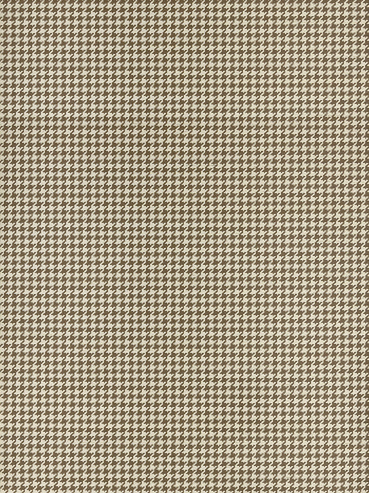 Brown and beige small-scale plaid wallcovering with a check pattern in coffee bean color.