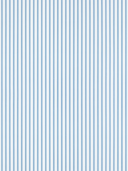 Blue and white vertical striped wallpaper with thin, evenly spaced stripes in a nautical pattern.