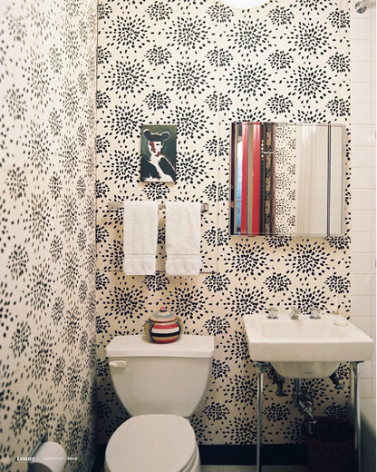 SCALAMANDRE  FIREWORKS ABSTRACT 
DOTS , CIRCLES 
GRAPHIC BLACK ON OFF-WHITE   - WHN000EP1020 NEW SKU # WHNP1020000E