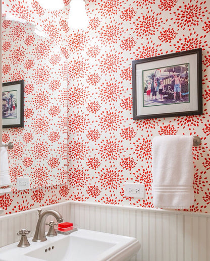 SCALAMANDRE  FIREWORKS ABSTRACT 
DOTS , CIRCLES 
GRAPHIC RED ON WHITE   - WHN000RP1020 NEW SKU # WHNP1020000R