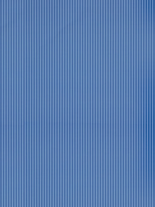 Blue vertical striped wallpaper with subtle white pinstripes and a smooth, ribbed texture.