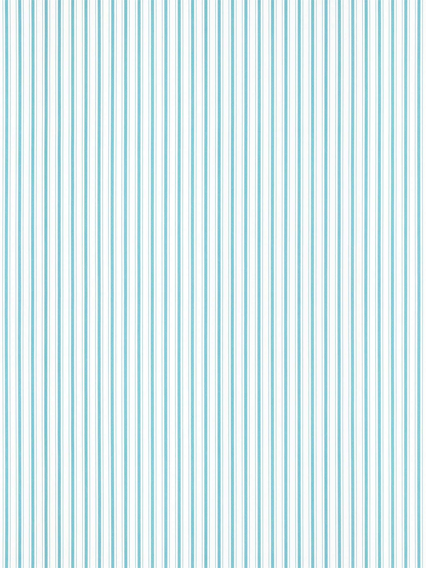 Blue and white vertical striped wallpaper with slim turquoise stripes; modern decorative wall covering.