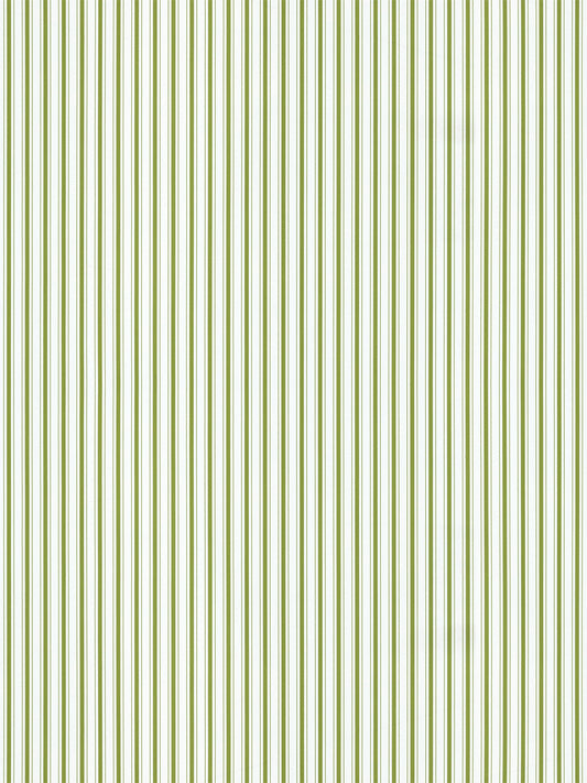 Vertical olive green & white striped wallpaper pattern with narrow repeating lines, modern decorative wallcovering.
