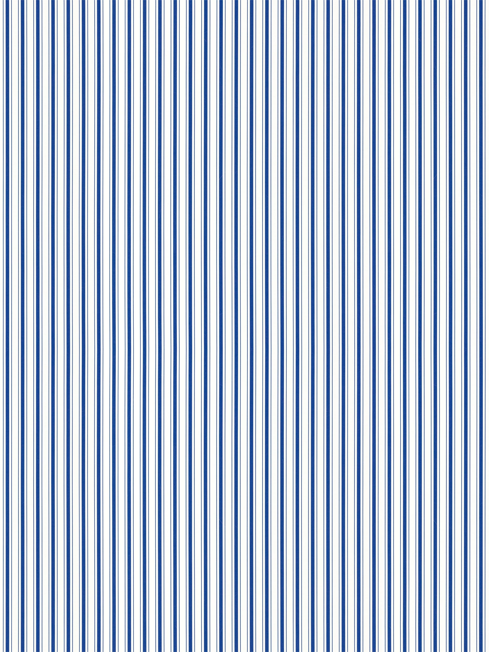 Blue vertical stripe pattern with slim navy lines on white, seamless striped wallpaper design.