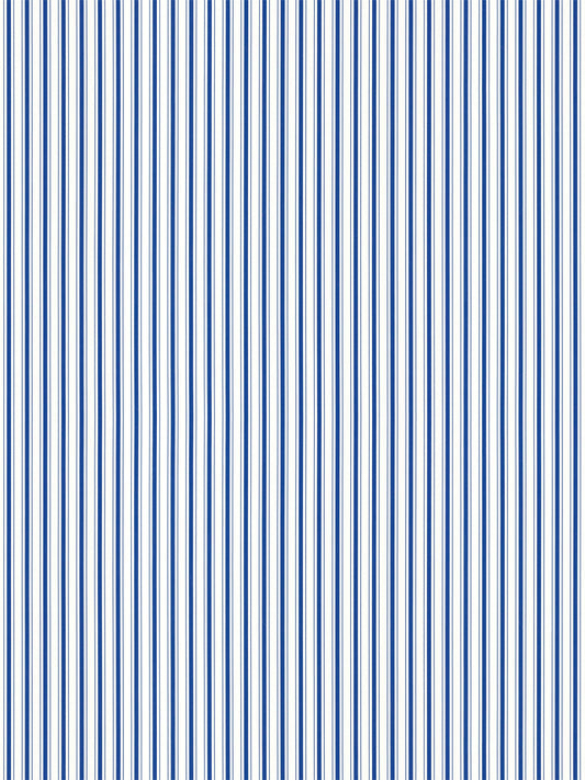 Blue vertical stripe pattern with slim navy lines on white, seamless striped wallpaper design.
