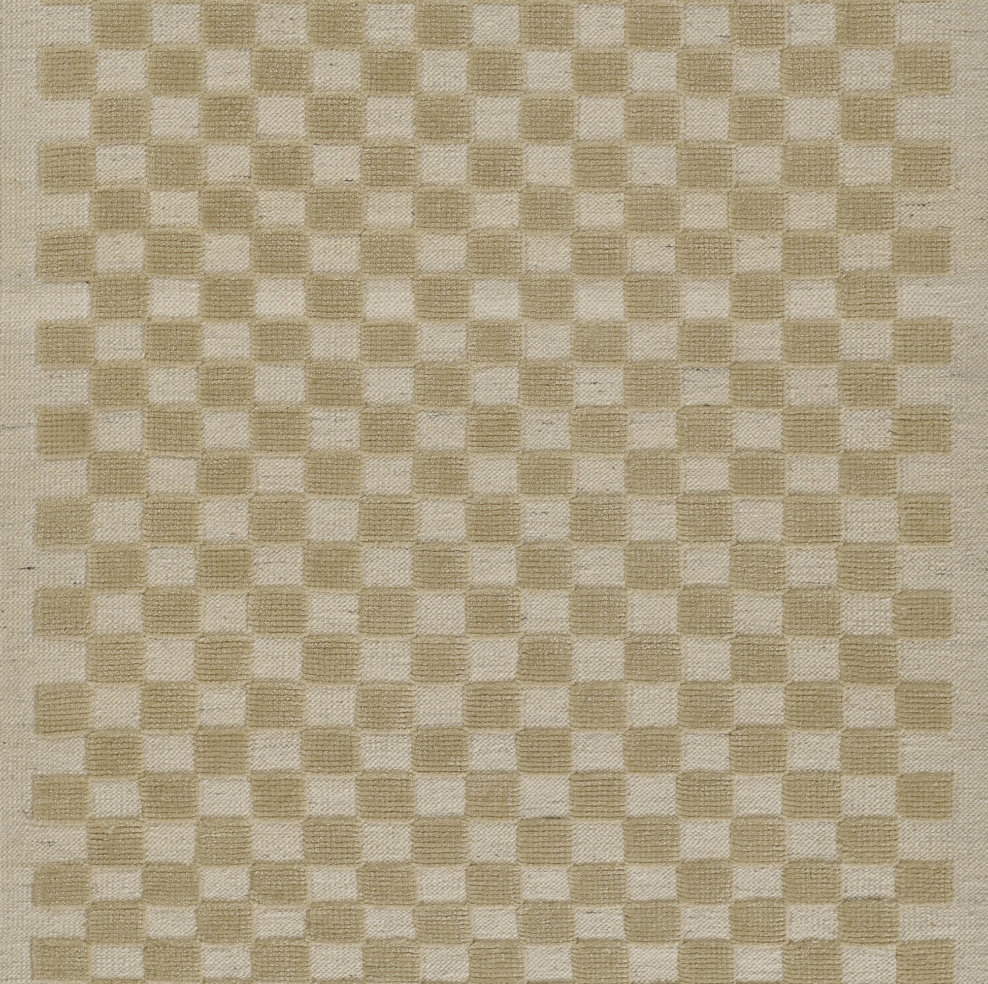 Beige and cream woven checkerboard fabric with subtle texture for upholstery or drapery.