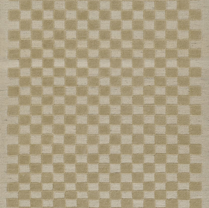 Beige and cream checkered woven rug, textured and versatile for living spaces, 6 ft 3 in x 9 ft.