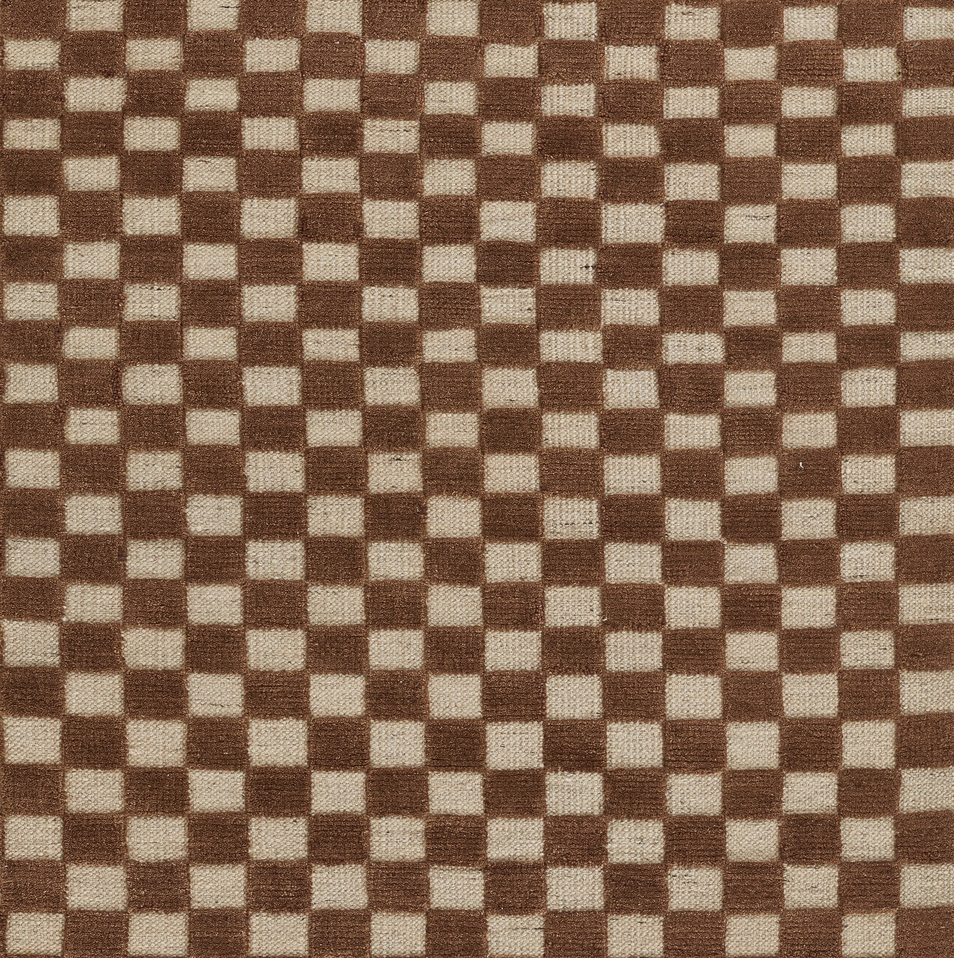 Brown & beige checkered fabric texture with small square pattern, woven, dense repeating tiles.