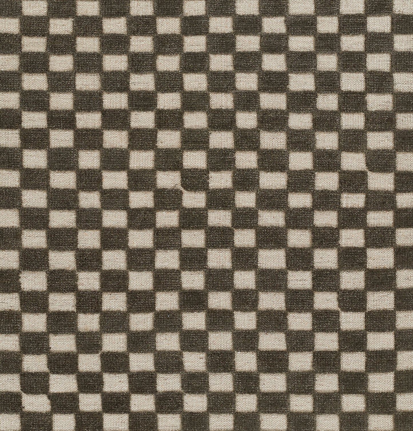 Brown and beige checkerboard woven rug runner with a tight weave, 2'6" x 8'.