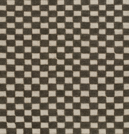 Brown and beige checkerboard rug with a tight square-grid woven texture.