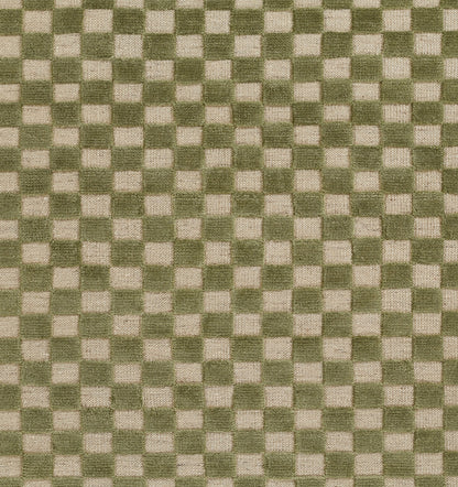 Green and beige checkerboard woven rug with small square pattern; versatile decor textile.