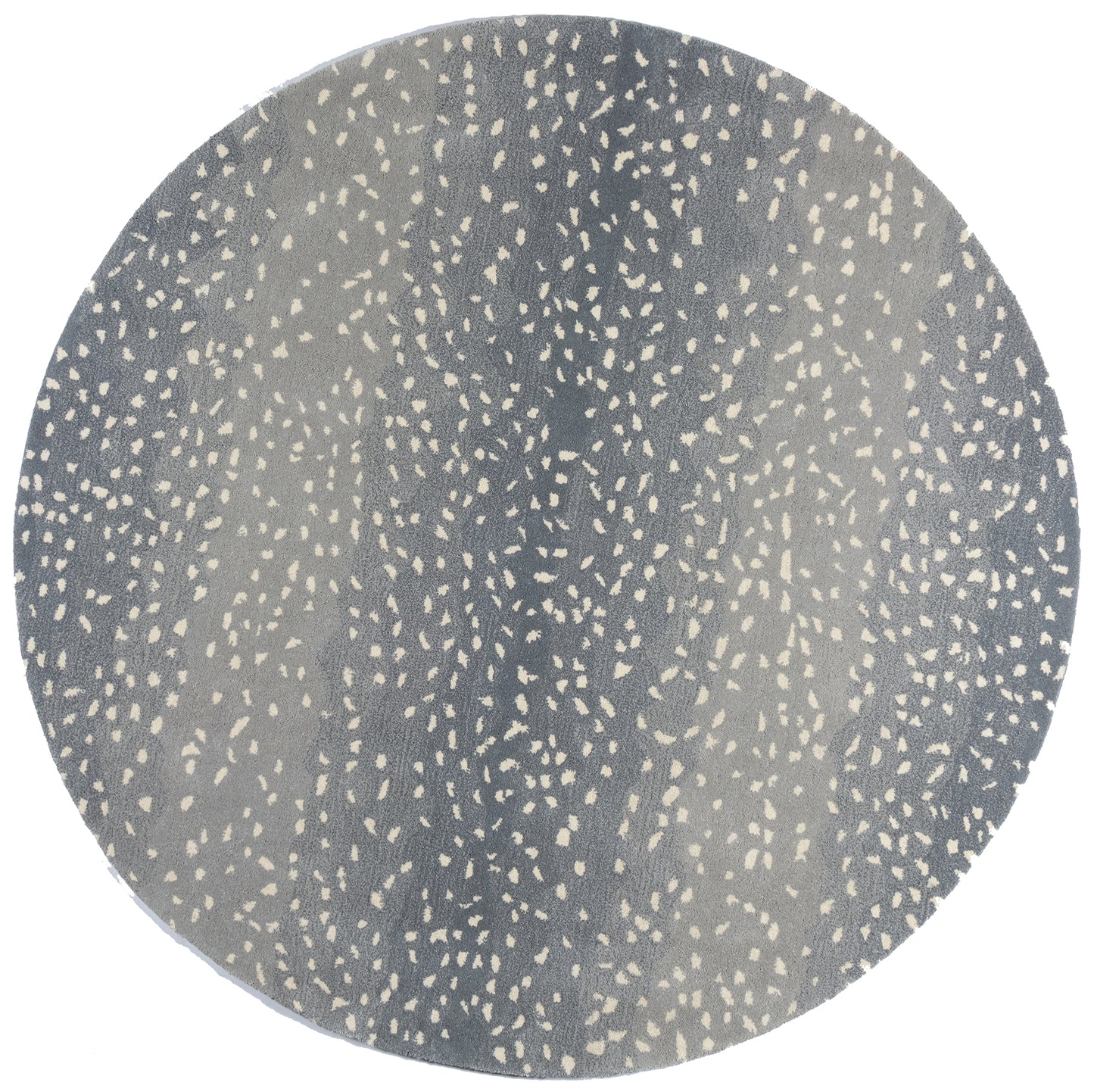 Round blue-gray placemat with irregular beige speckles, modern speckled pattern.