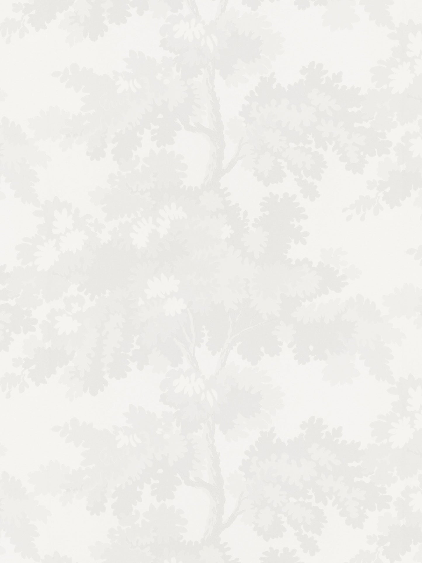 Off-white wallpaper with a subtle pale gray fern-like leaf pattern.