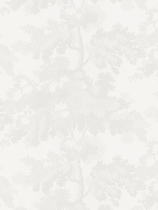 Off-white wallpaper with a subtle pale gray fern-like leaf pattern.