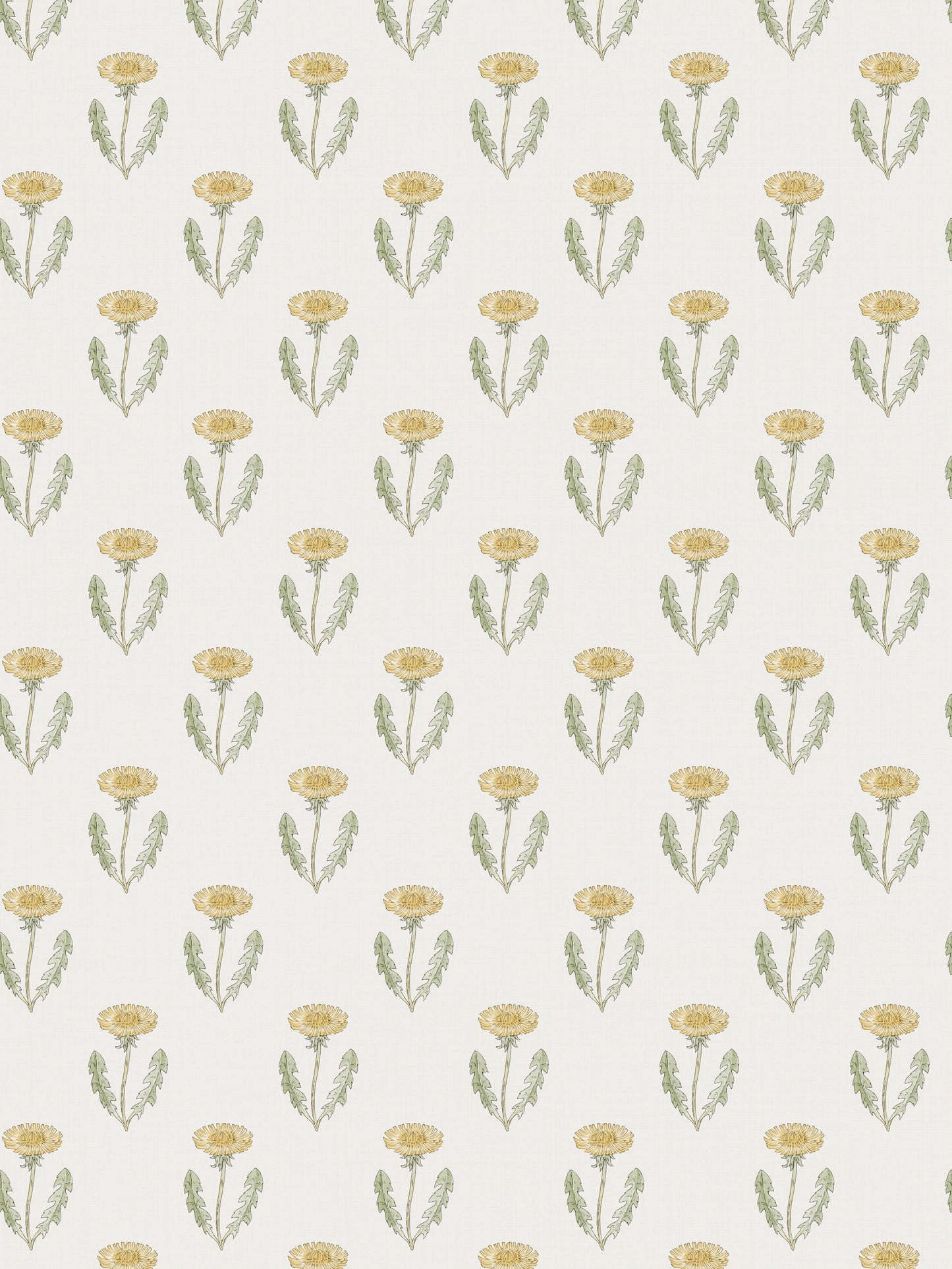 Cream background with a repeating watercolor-style pattern of small yellow flowers and green stems.