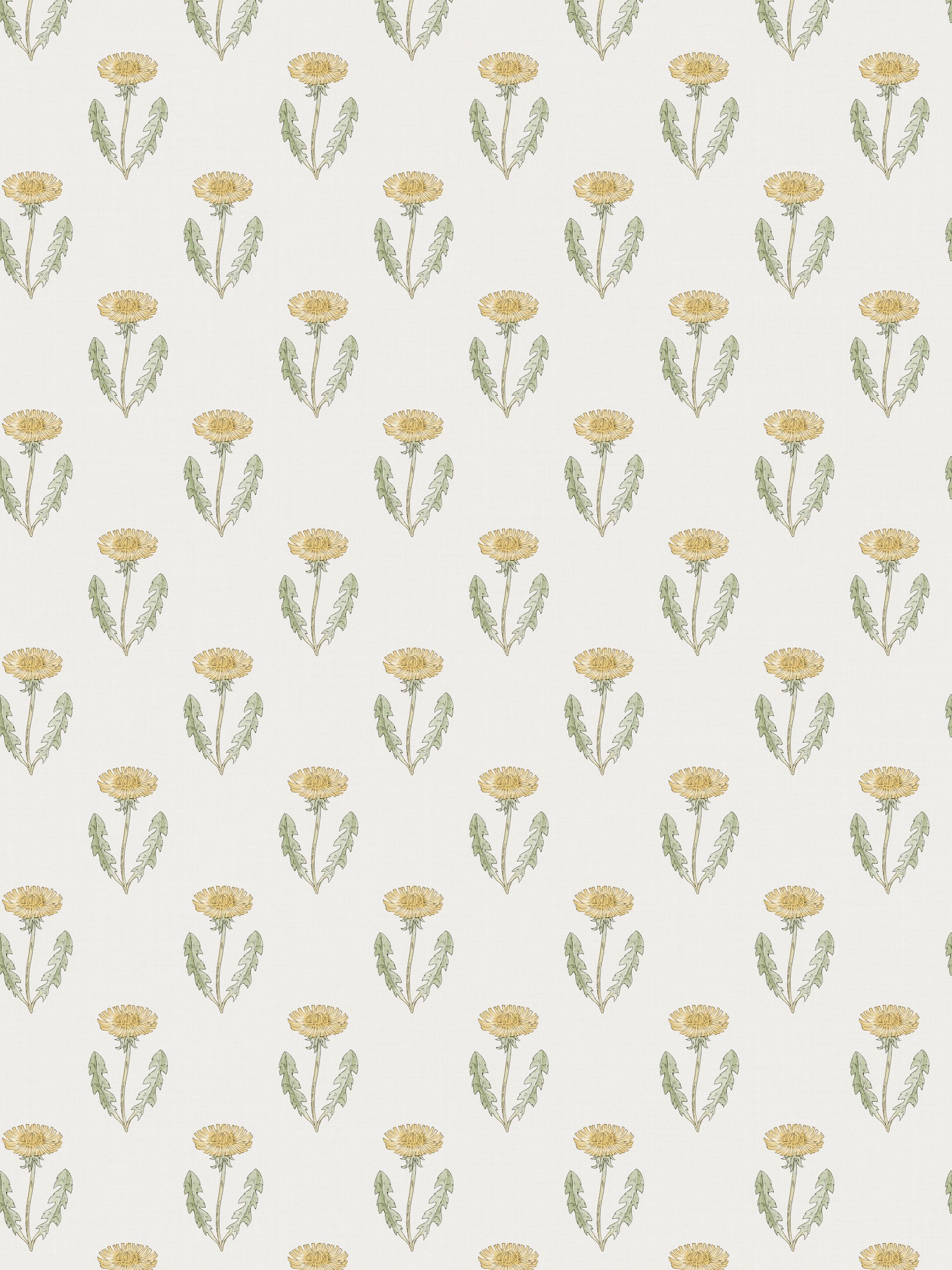 Cream background with a repeating watercolor-style pattern of small yellow flowers and green stems.