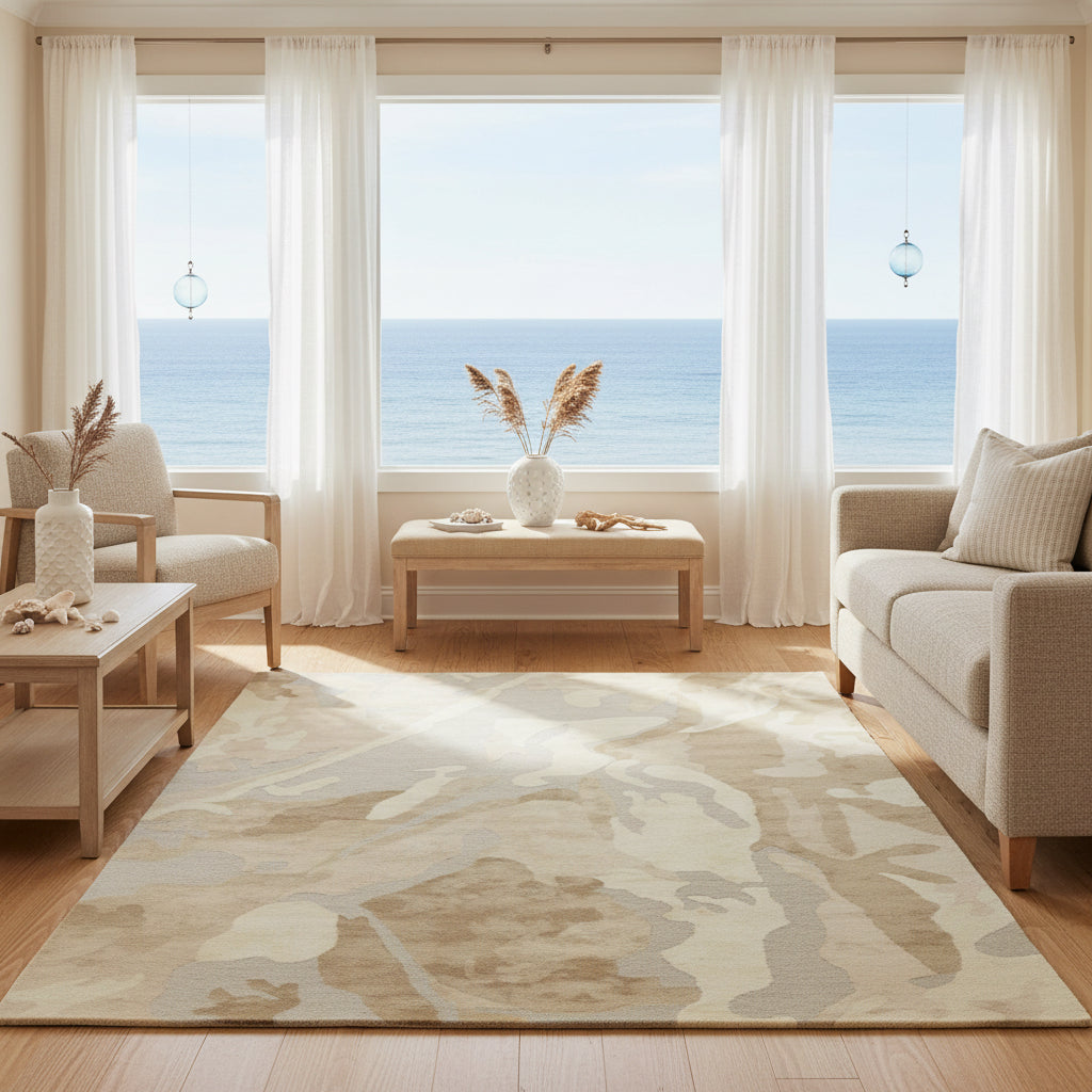 Wave-pattern rug in contemporary style, 5' x 8'.