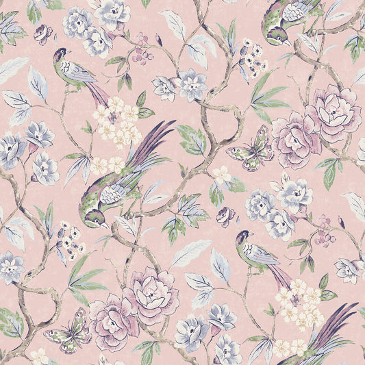 York Wallcoverings NuWallpaper Aviary Garden Pink Peel and Stick Wallpaper Animals Transitional Pink  Current Peel & Stick - WVS6471