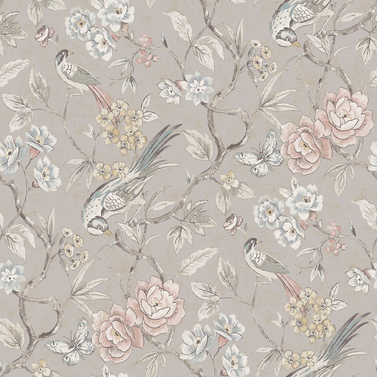 York Wallcoverings NuWallpaper Aviary Garden Grey Peel and Stick Wallpaper Animals Transitional Grey  Current Peel & Stick - WVS6474