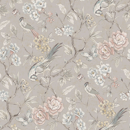 York Wallcoverings NuWallpaper Aviary Garden Grey Peel and Stick Wallpaper Animals Transitional Grey  Current Peel & Stick - WVS6474