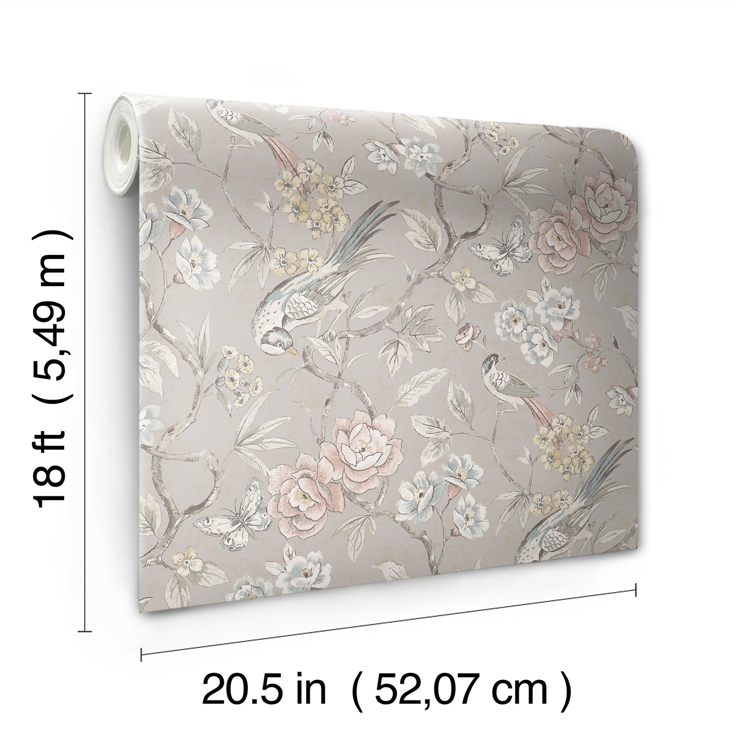 York Wallcoverings NuWallpaper Aviary Garden Grey Peel and Stick Wallpaper Animals Transitional Grey  Current Peel & Stick - WVS6474