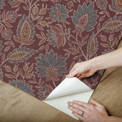 York Wallcoverings NuWallpaper Indira Aster Maroon Peel and Stick Wallpaper Botanical Transitional Maroon  Current Peel & Stick - WVS6479