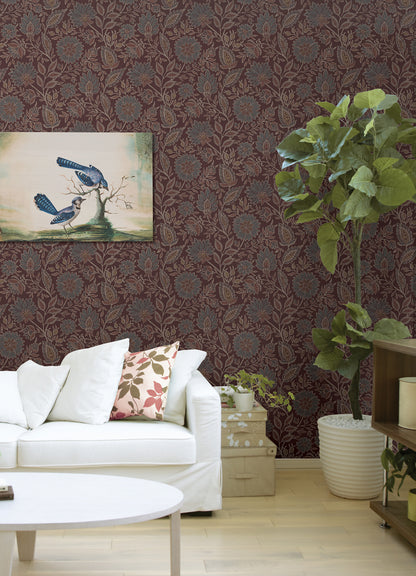 York Wallcoverings NuWallpaper Indira Aster Maroon Peel and Stick Wallpaper Botanical Transitional Maroon  Current Peel & Stick - WVS6479