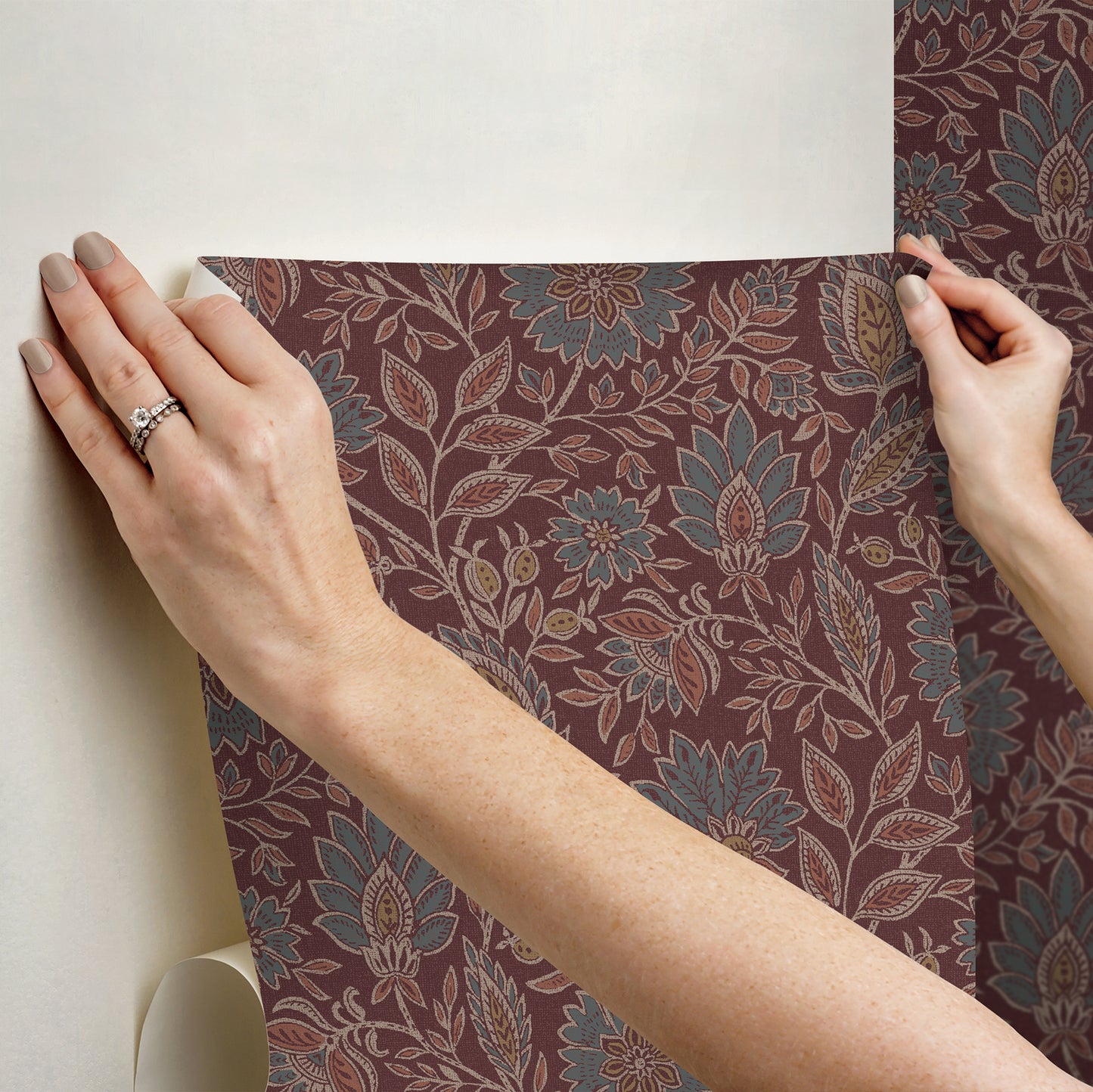 York Wallcoverings NuWallpaper Indira Aster Maroon Peel and Stick Wallpaper Botanical Transitional Maroon  Current Peel & Stick - WVS6479