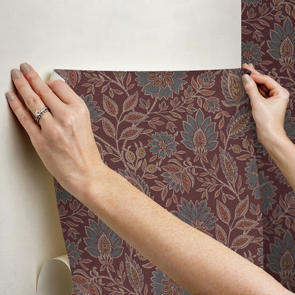 York Wallcoverings NuWallpaper Indira Aster Maroon Peel and Stick Wallpaper Botanical Transitional Maroon  Current Peel & Stick - WVS6479