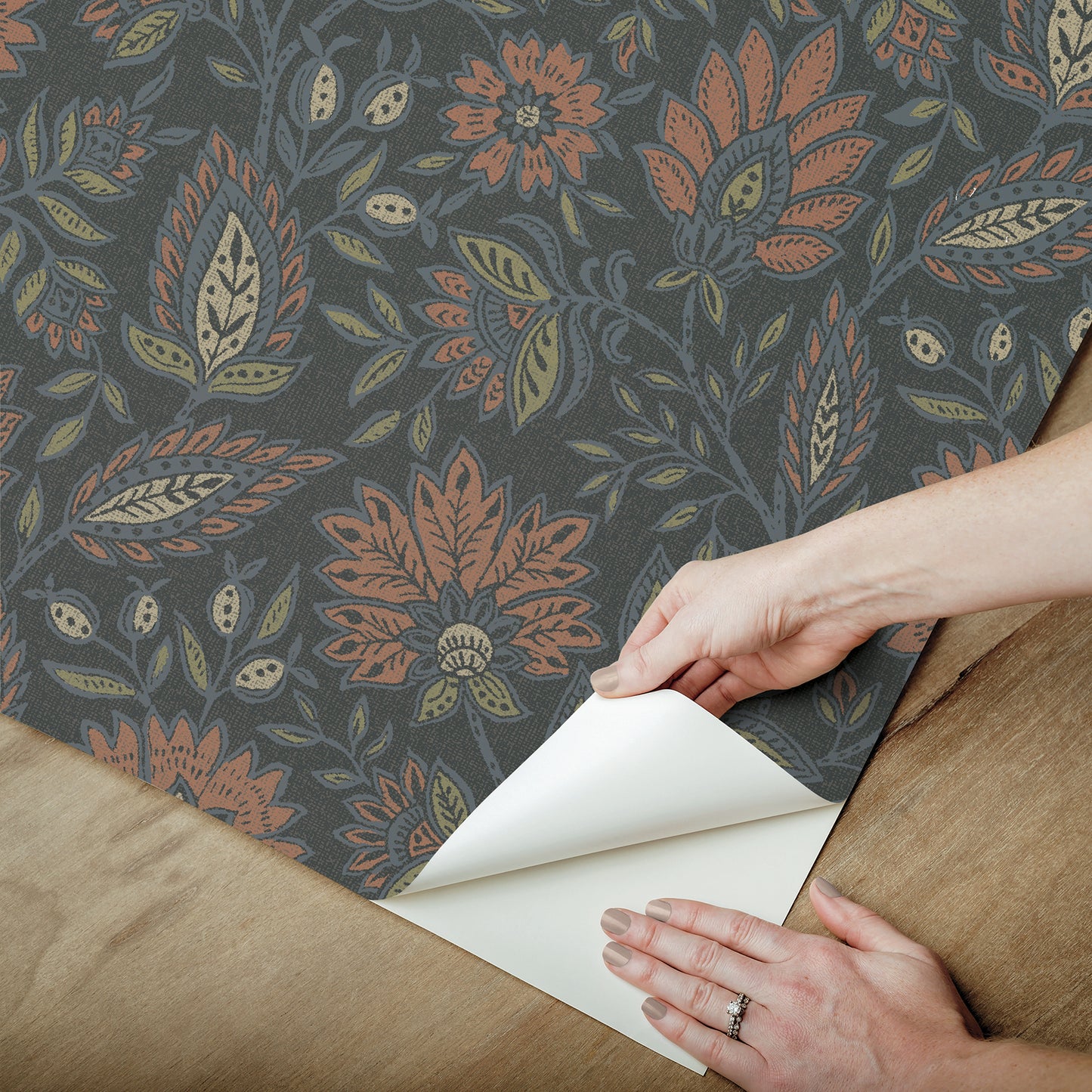 York Wallcoverings NuWallpaper Indira Aster Charcoal Peel and Stick Wallpaper Botanical Transitional Charcoal  Current Peel & Stick - WVS6480