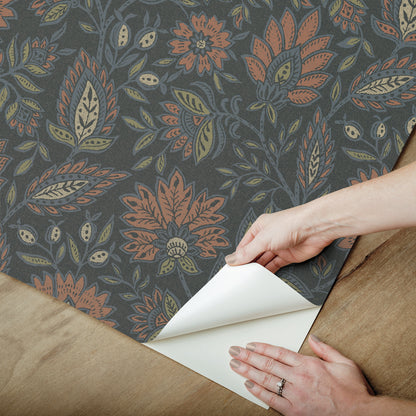 York Wallcoverings NuWallpaper Indira Aster Charcoal Peel and Stick Wallpaper Botanical Transitional Charcoal  Current Peel & Stick - WVS6480