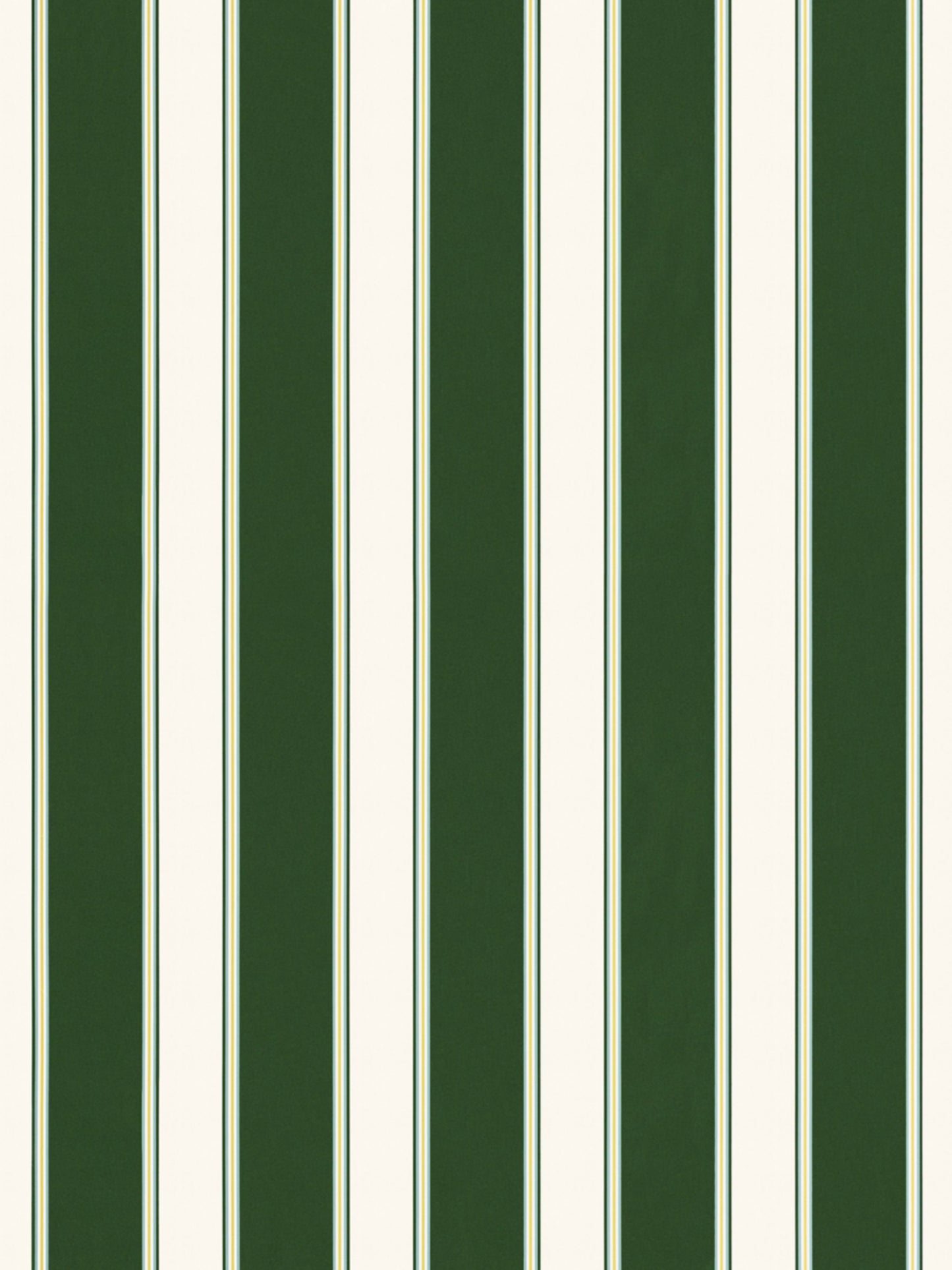 Vertical dark green and ivory striped wallpaper; classic stripe motif.