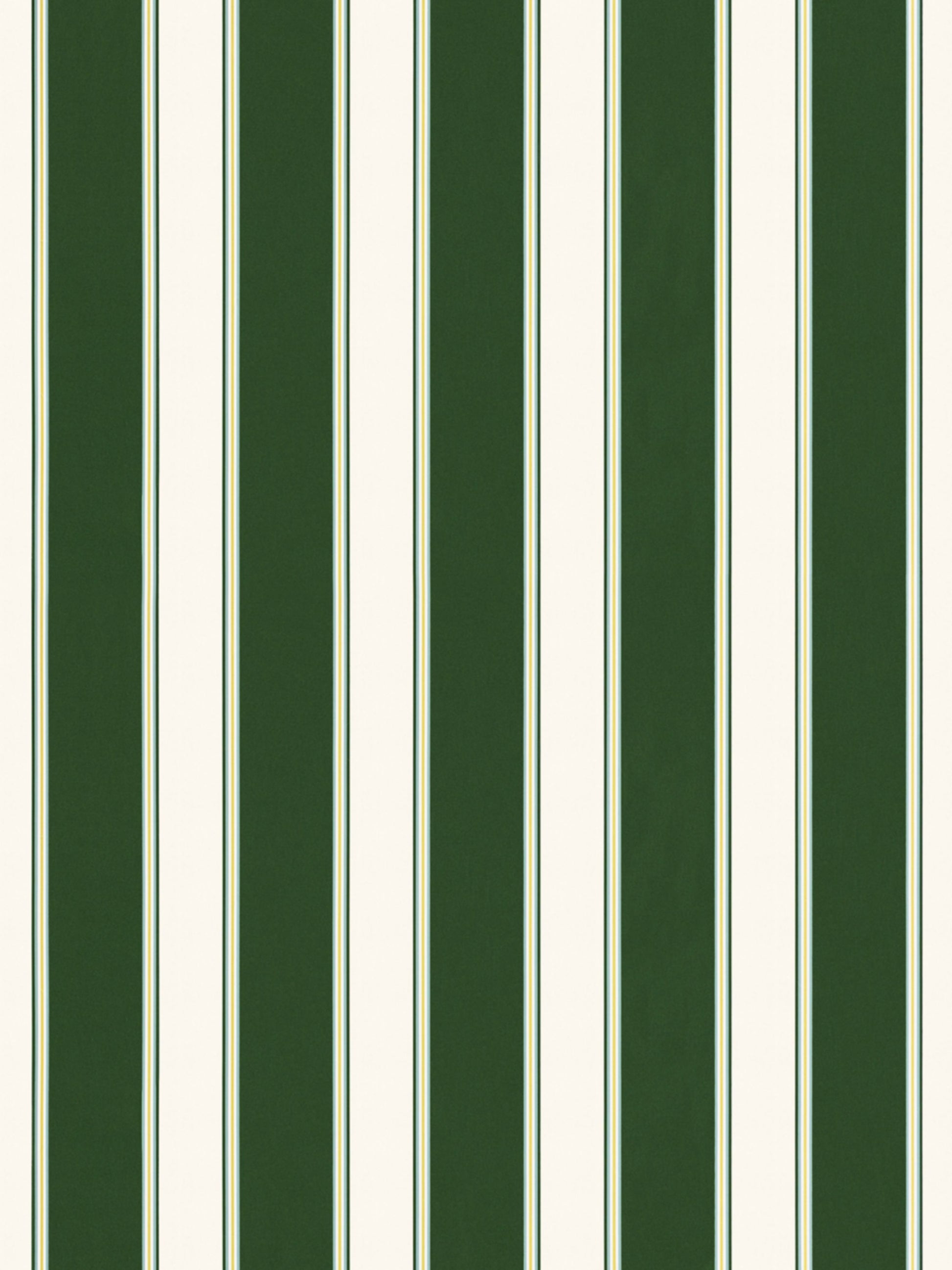 Vertical dark green and ivory striped wallpaper; classic stripe motif.
