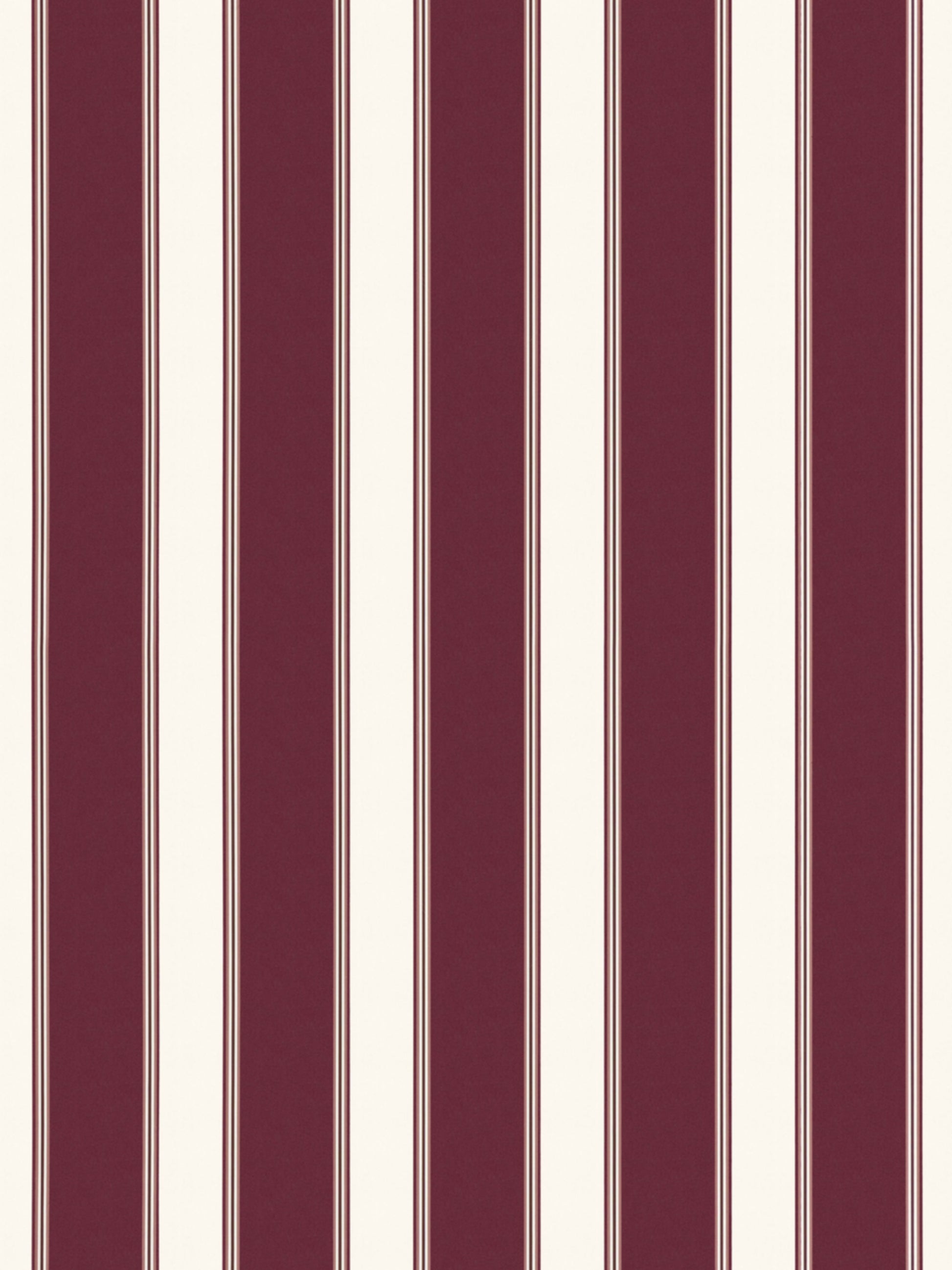 Vertical burgundy and cream striped wallpaper pattern with wide maroon bands and narrow ivory stripes.
